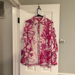 Averado Bessi Pink Floral Button Front Top Made in Italy Size 16